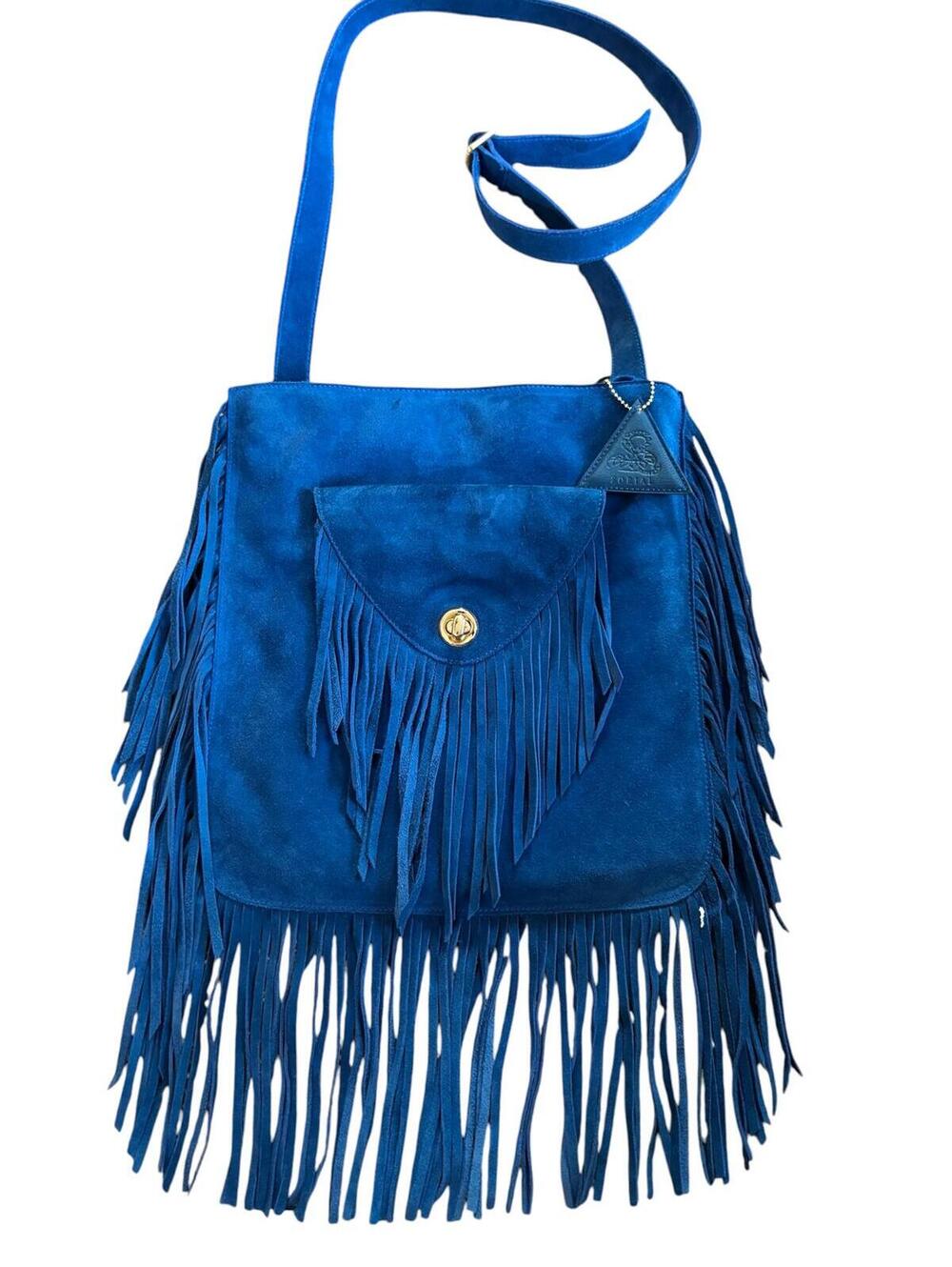 Sorial Blue Boho Suede Fringe Crossbody Bag